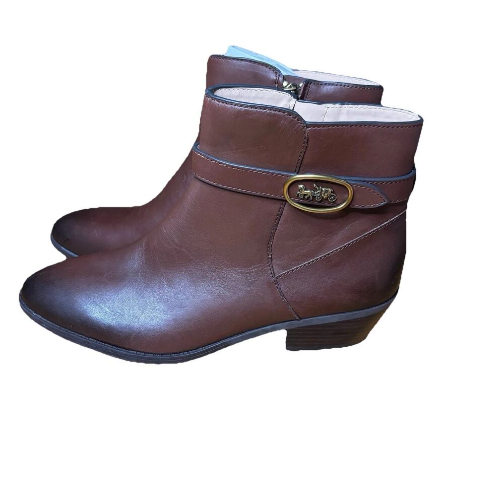 COACH Debi Walnut Leather Ankle Bootie Gold Hardware Block Heel Size 10 New - Picture 9 of 9